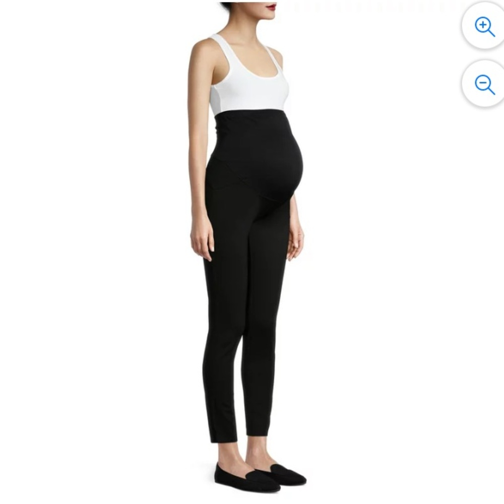 Motherhood Maternity L Large Black Ponte Pants Pockets Full Belly Panel